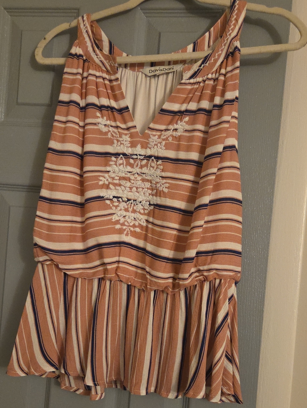 Polyester blend sleeveless peplum top, Davi&Dani, striped with embellished front